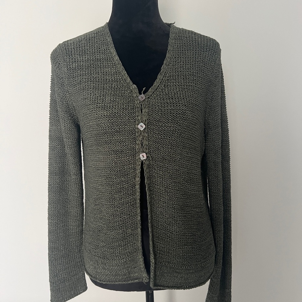 Sigrid Olsen Sport Olive/Forest Green Three Button Cardigan Knit Sweater
